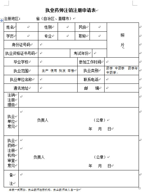 執(zhí)業(yè)藥師注銷注冊申請表