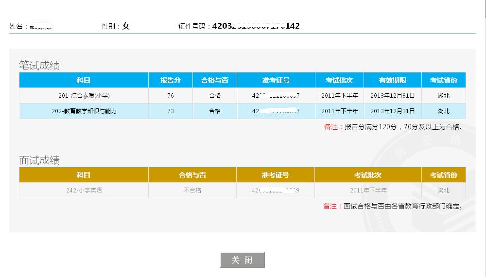 筆試合格面試不合格成績(jī)查詢(xún)結(jié)果